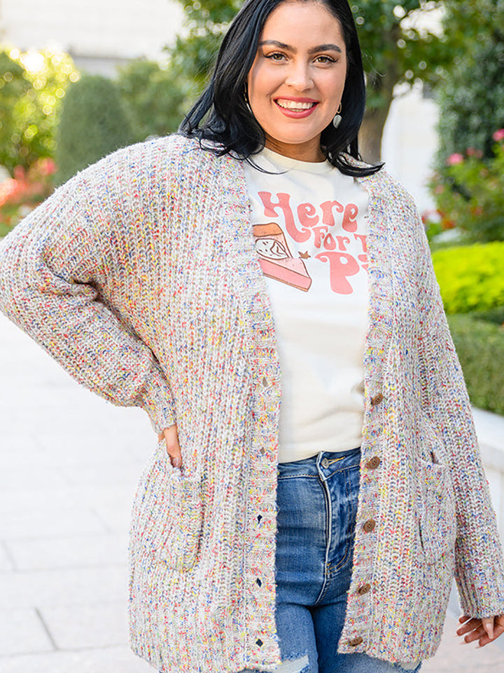 Plus Size Heathered Long Sleeve Pocketed Cardigan BLUE ZONE PLANET