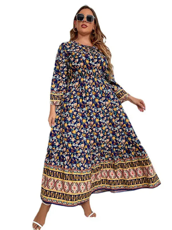 Plus Size Ladies Daily Casual Vacation Print Loose Dress kakaclo