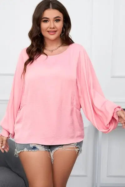 Plus Size Lantern Sleeve Dropped Shoulder Blouse BLUE ZONE PLANET