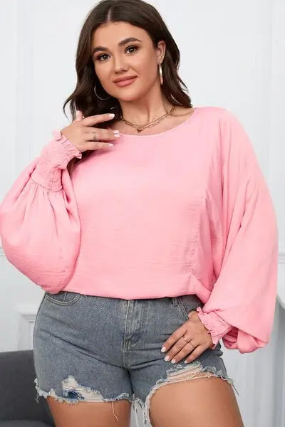 Plus Size Lantern Sleeve Dropped Shoulder Blouse BLUE ZONE PLANET