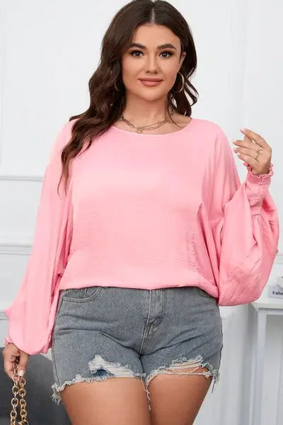 Plus Size Lantern Sleeve Dropped Shoulder Blouse BLUE ZONE PLANET