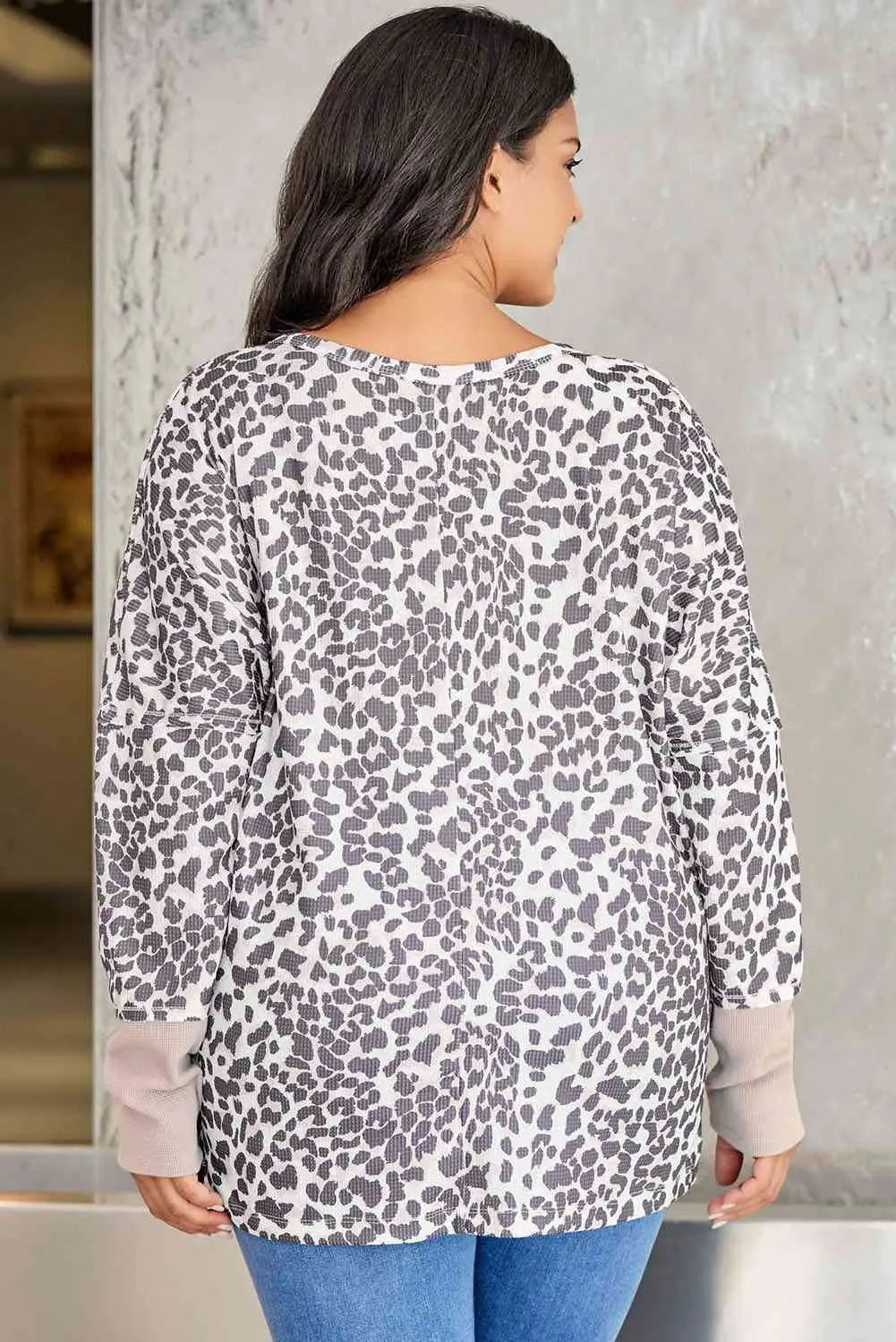 Plus Size Leopard Print Long Sleeve Sweatshirt BLUE ZONE PLANET