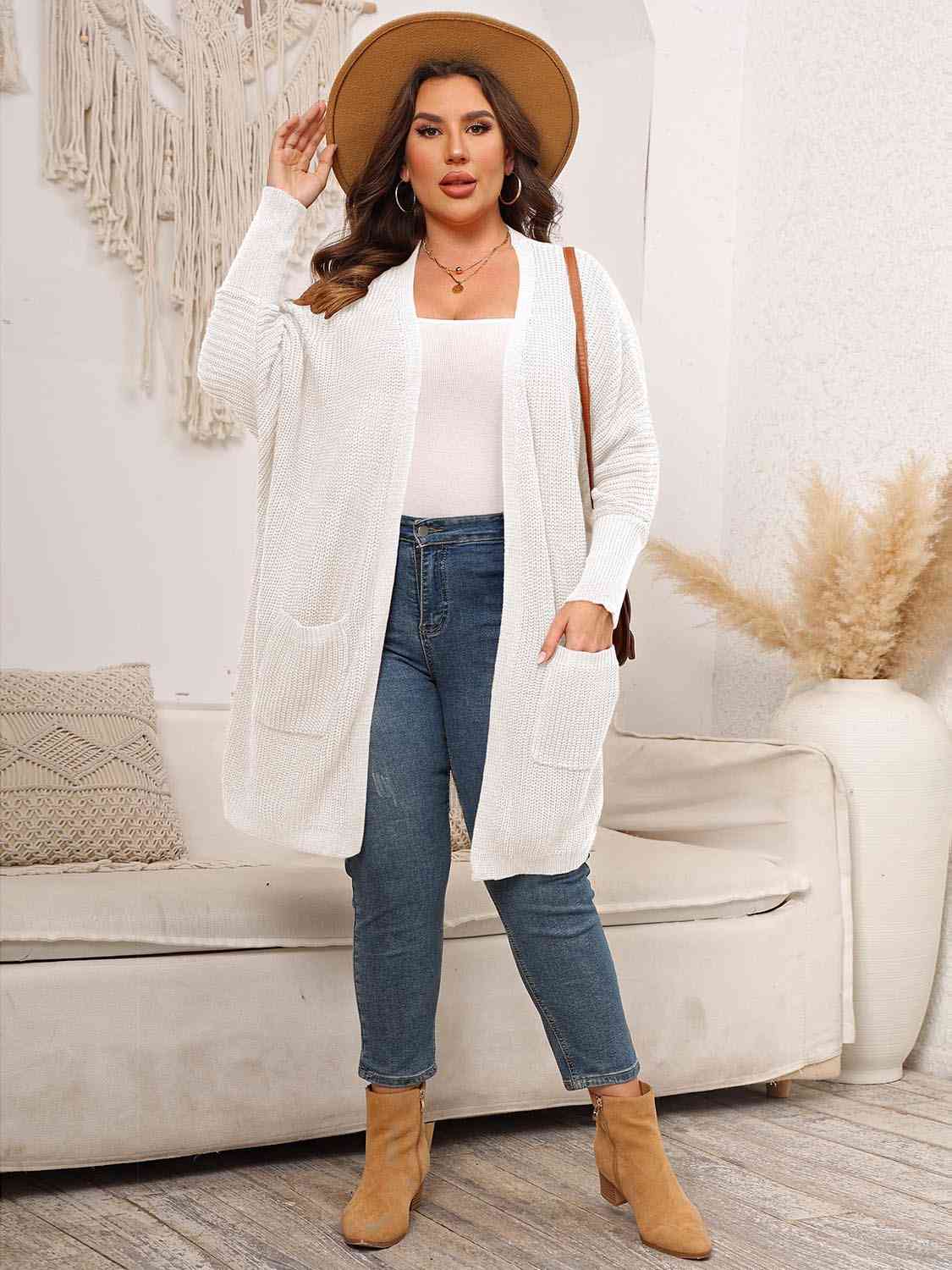 Plus Size Open Front Cardigan With Pockets BLUE ZONE PLANET