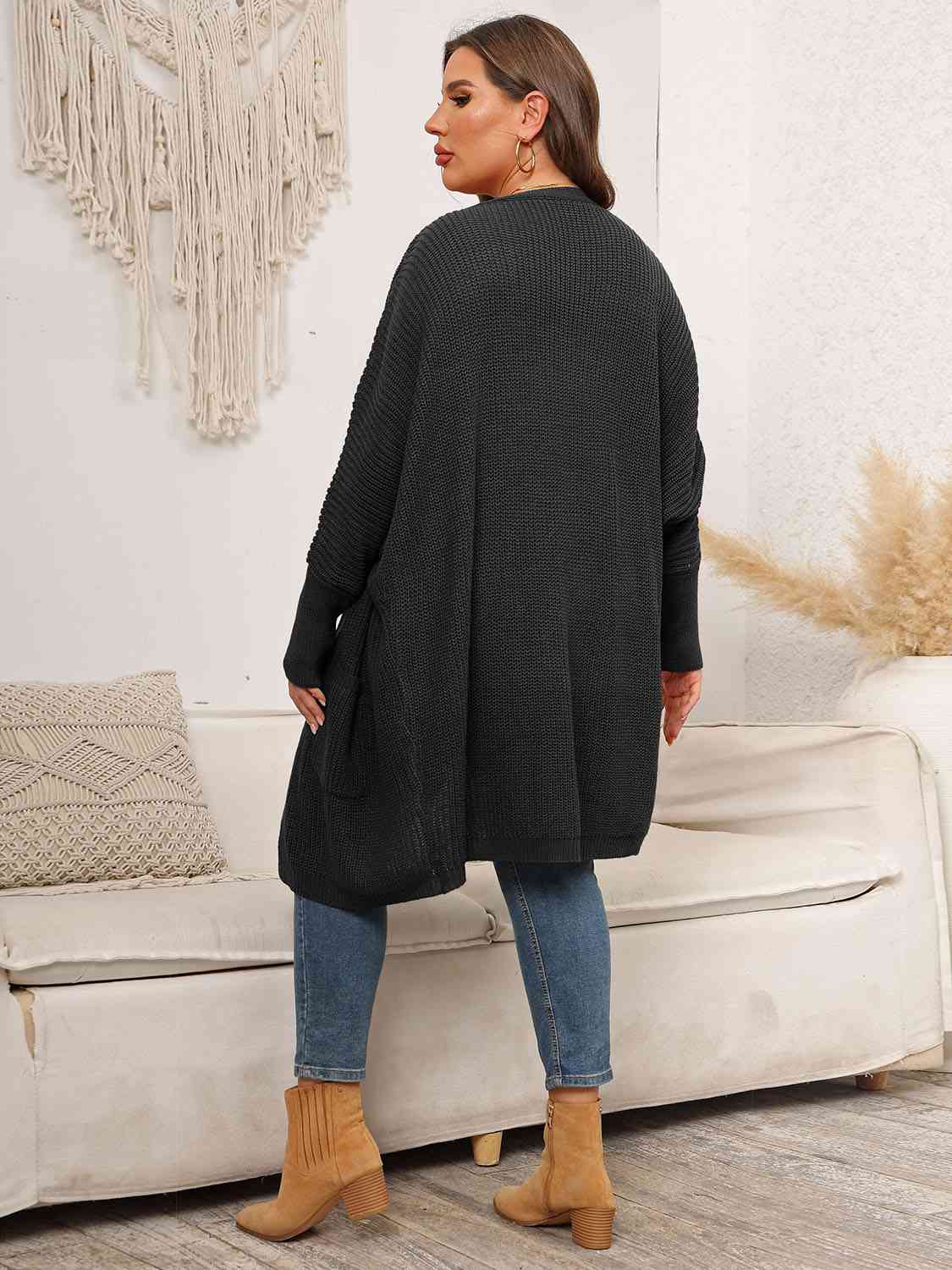 Plus Size Open Front Cardigan With Pockets BLUE ZONE PLANET