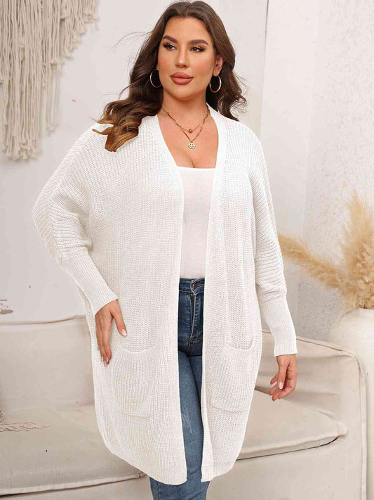Plus Size Open Front Cardigan With Pockets BLUE ZONE PLANET
