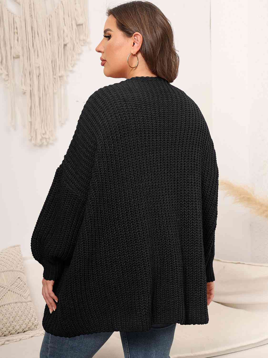 Plus Size Open Front Dropped Shoulder Knit Cardigan BLUE ZONE PLANET