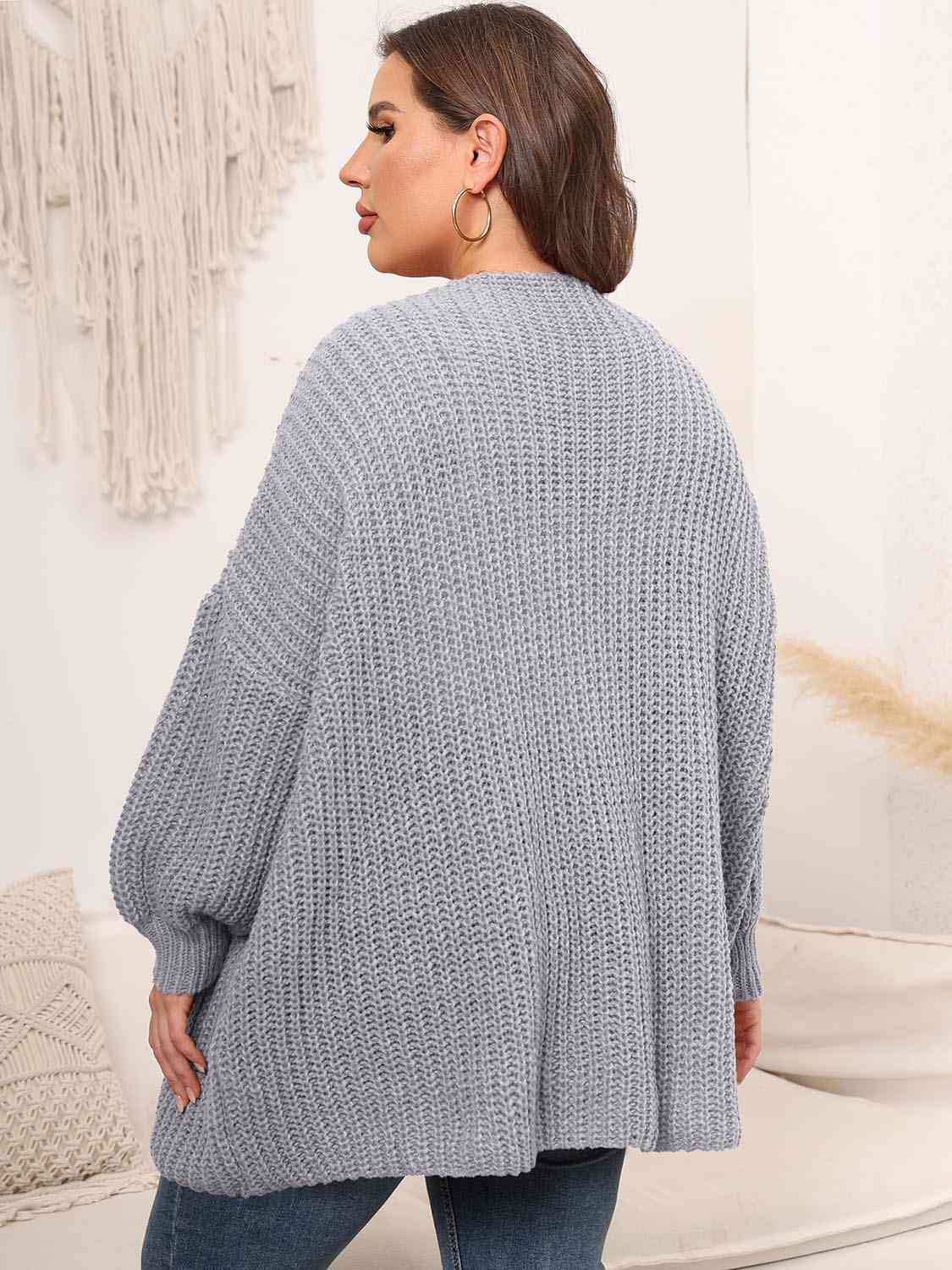 Plus Size Open Front Dropped Shoulder Knit Cardigan BLUE ZONE PLANET