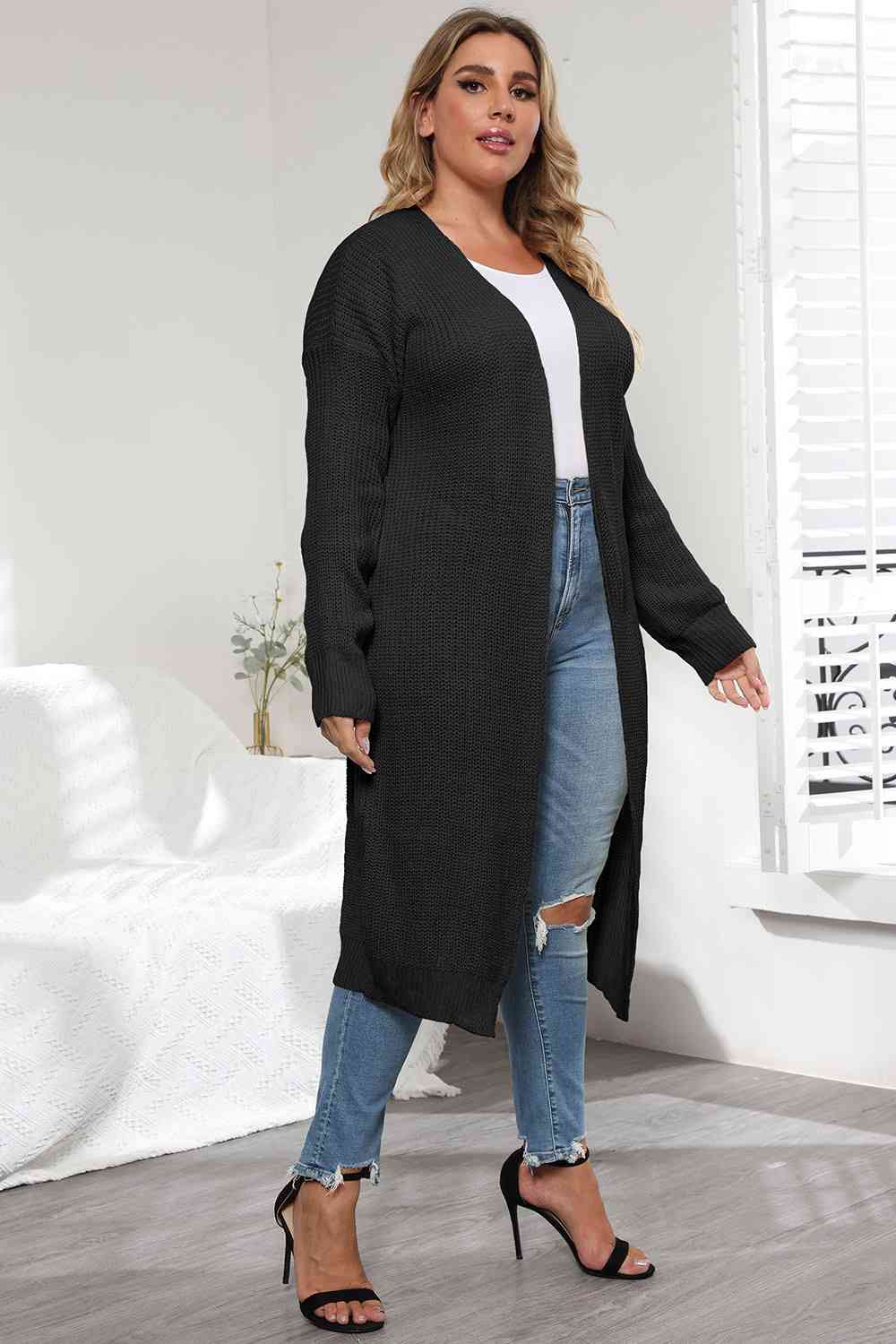 Plus Size Open Front Long Sleeve Cardigan BLUE ZONE PLANET