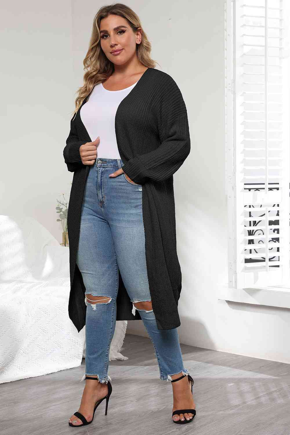 Plus Size Open Front Long Sleeve Cardigan BLUE ZONE PLANET