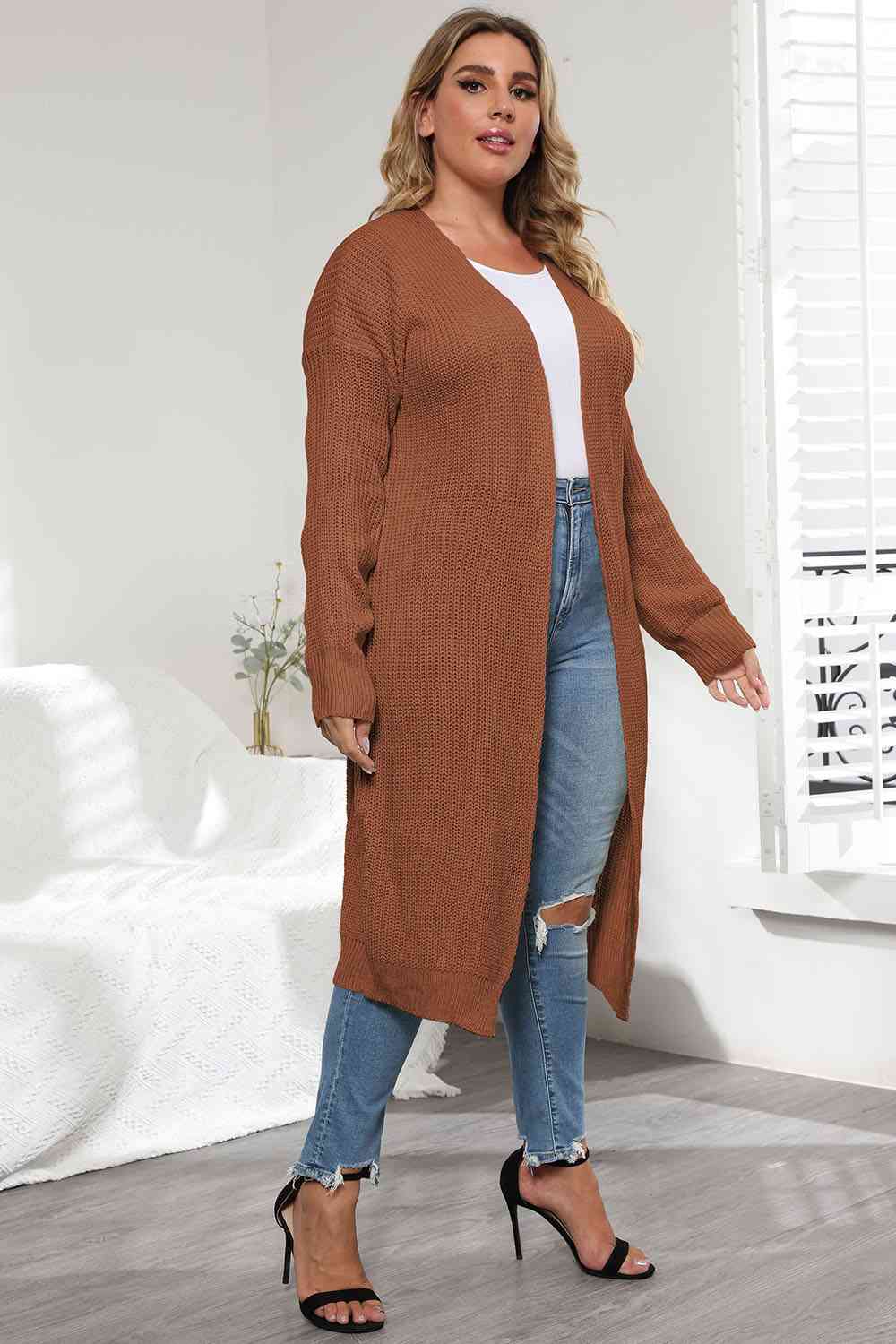 Plus Size Open Front Long Sleeve Cardigan BLUE ZONE PLANET