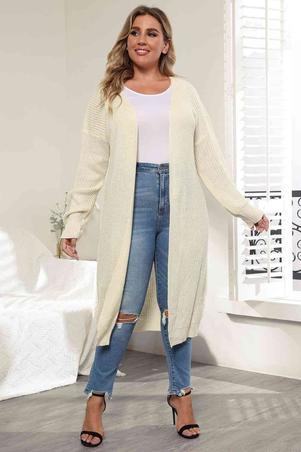 Plus Size Open Front Long Sleeve Cardigan BLUE ZONE PLANET