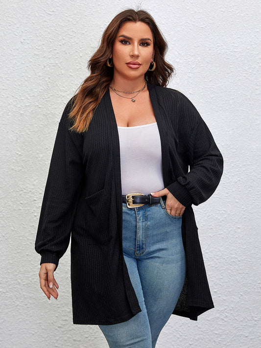 Plus Size Open Front Long Sleeve Cardigan BLUE ZONE PLANET