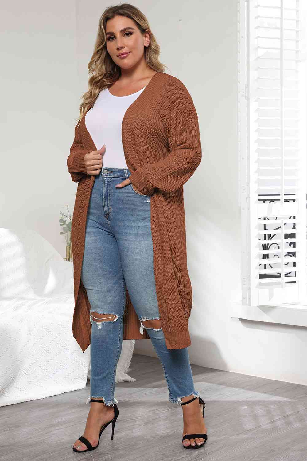 Plus Size Open Front Long Sleeve Cardigan BLUE ZONE PLANET