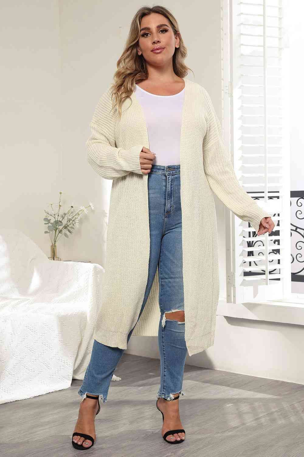 Plus Size Open Front Long Sleeve Cardigan BLUE ZONE PLANET