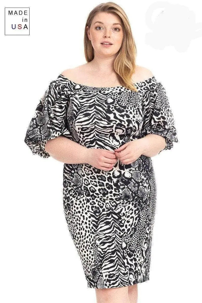 Plus Size Plus Size  Animal Print Crepe Stretch Bodycon Dress Blue Zone Planet