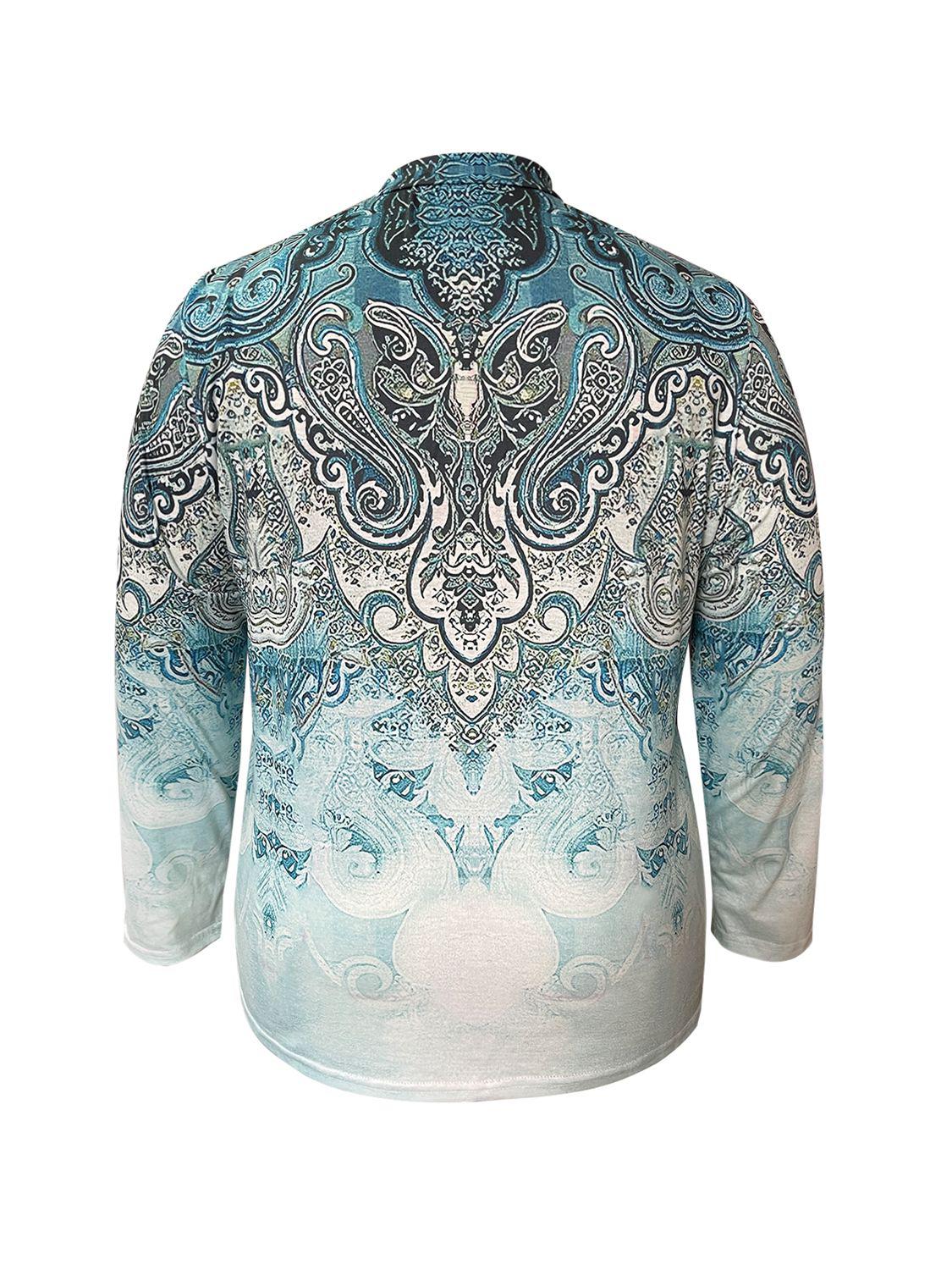 Plus Size Printed Button-Up Long Sleeve T-Shirt BLUE ZONE PLANET