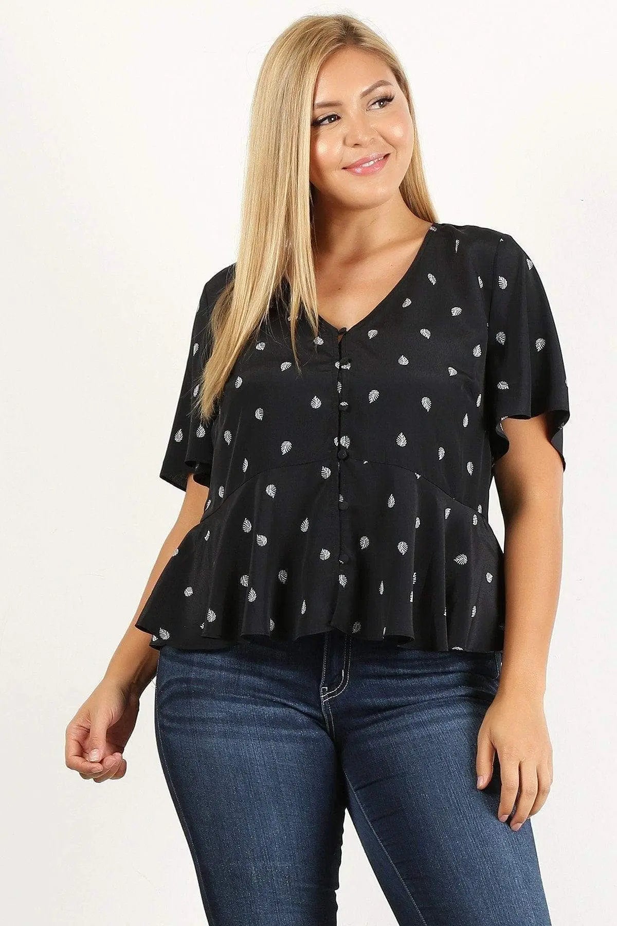 Plus Size Printed Short Sleeve Top Blue Zone Planet