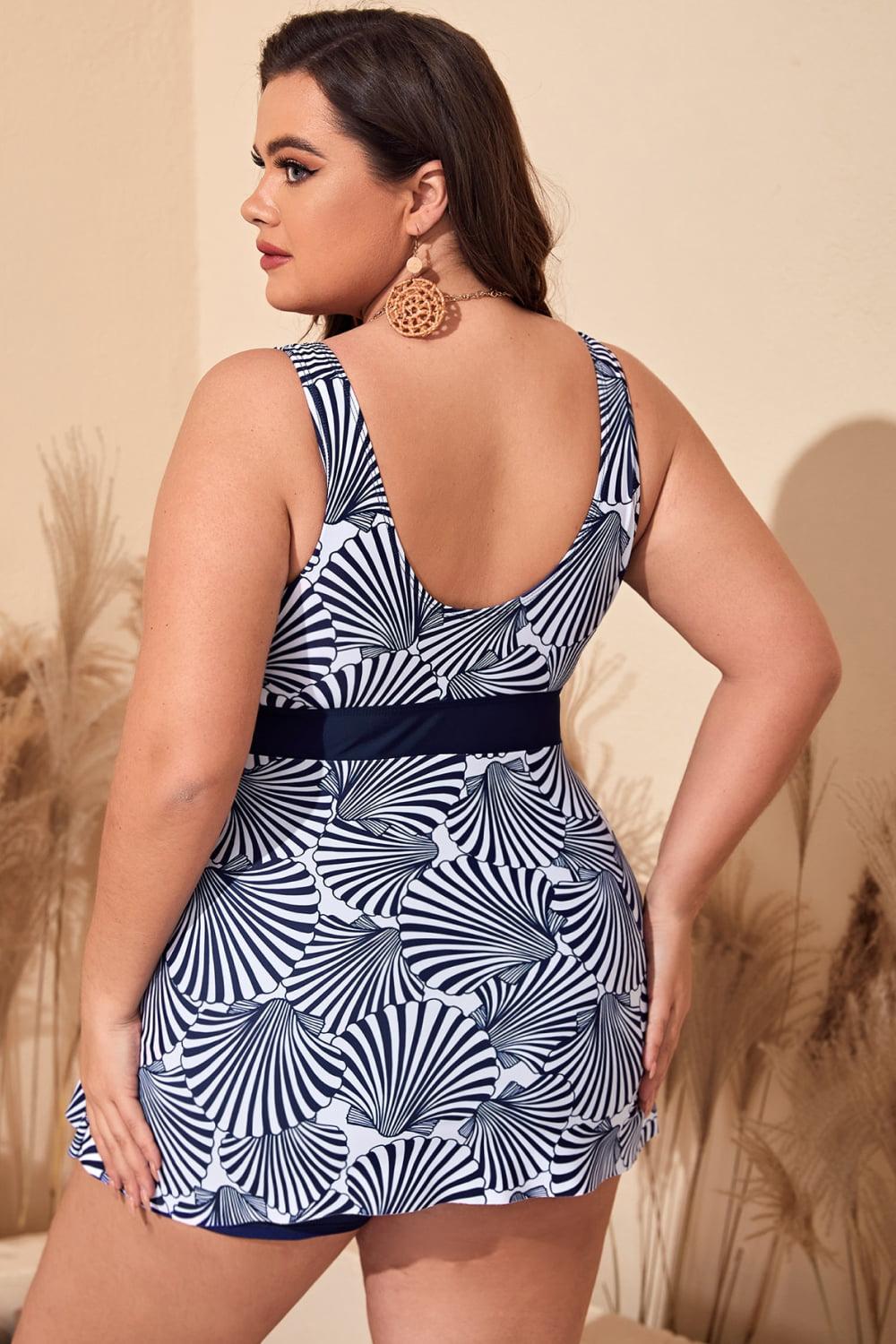 Plus Size Printed Sleeveless Top and Shorts Swim Set BLUE ZONE PLANET