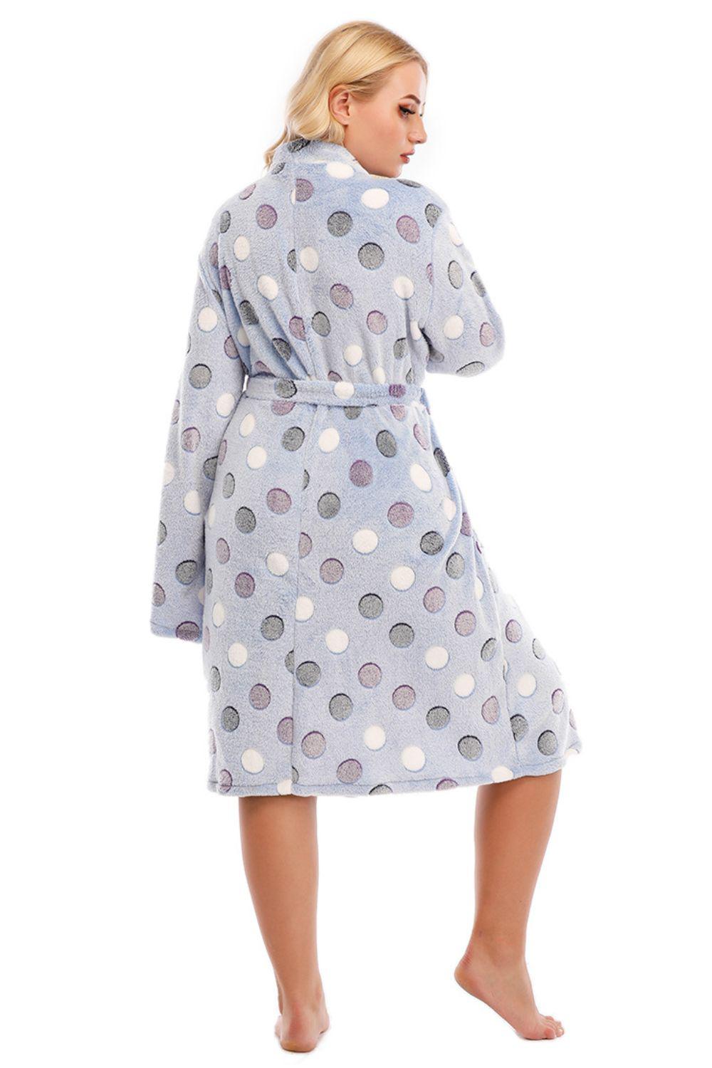 Plus Size Printed Tie Waist Robe with Pocket BLUE ZONE PLANET