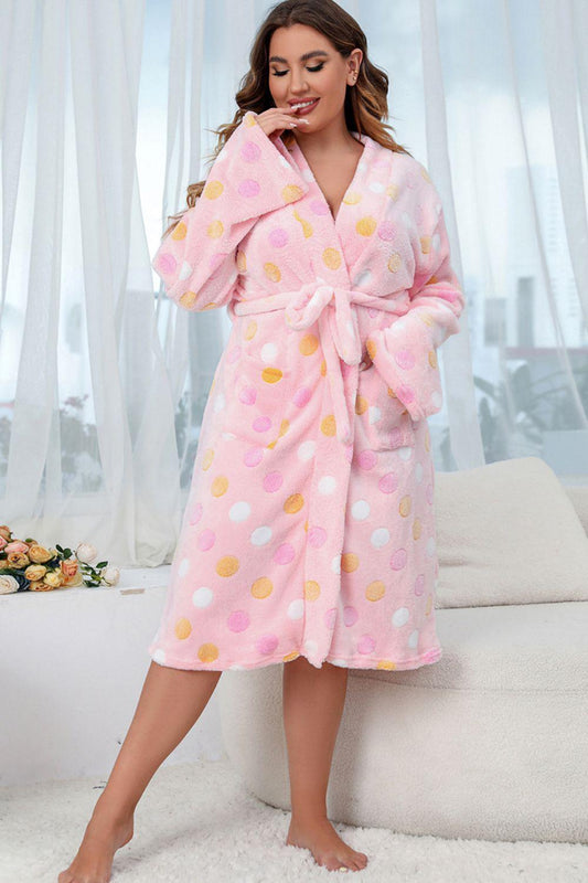 Plus Size Printed Tie Waist Robe with Pocket-TOPS / DRESSES-[Adult]-[Female]-Blush Pink-2XL-2022 Online Blue Zone Planet