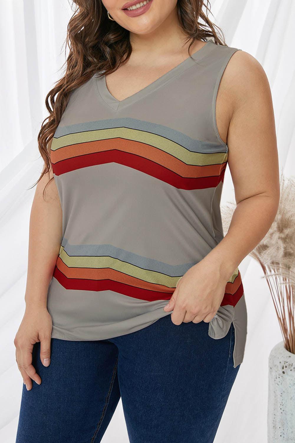 Plus Size Printed V-Neck Tank BLUE ZONE PLANET