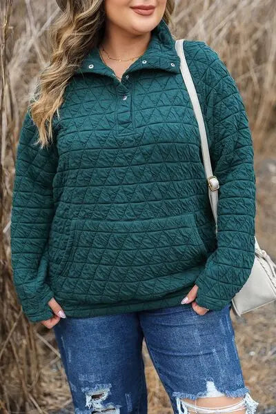 Plus Size Quarter Snap Quilted Sweatshirt BLUE ZONE PLANET