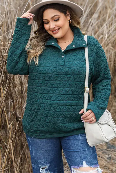 Plus Size Quarter Snap Quilted Sweatshirt BLUE ZONE PLANET