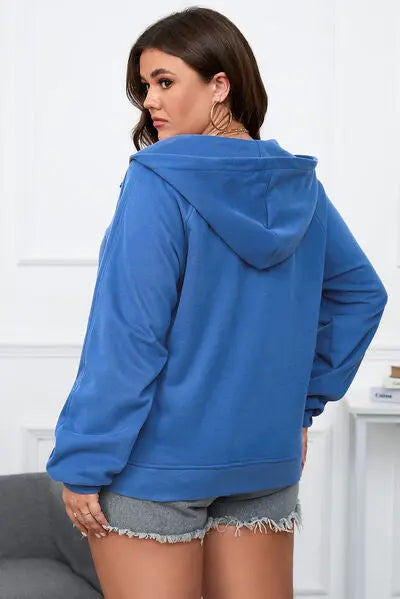 Plus Size Quarter Zip Raglan Sleeve Hoodie BLUE ZONE PLANET