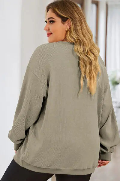 Plus Size Round Neck Dropped Shoulder Sweatshirt BLUE ZONE PLANET