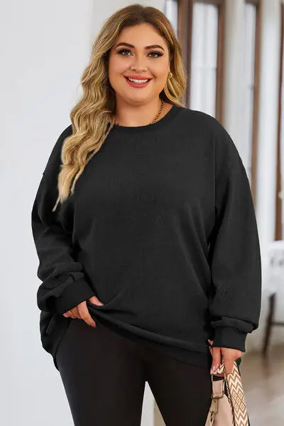 Plus Size Round Neck Dropped Shoulder Sweatshirt BLUE ZONE PLANET