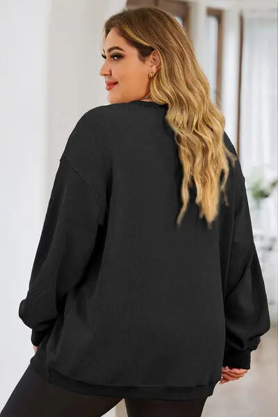 Plus Size Round Neck Dropped Shoulder Sweatshirt BLUE ZONE PLANET