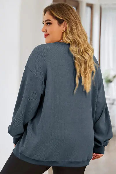 Plus Size Round Neck Dropped Shoulder Sweatshirt BLUE ZONE PLANET