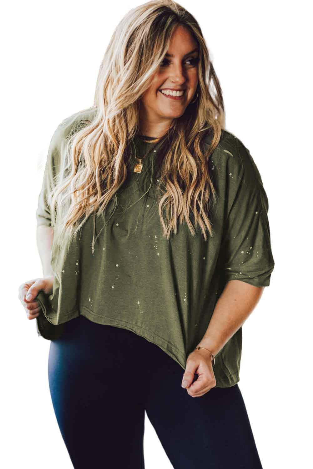 Plus Size Round Neck Half Sleeve Blouse BLUE ZONE PLANET