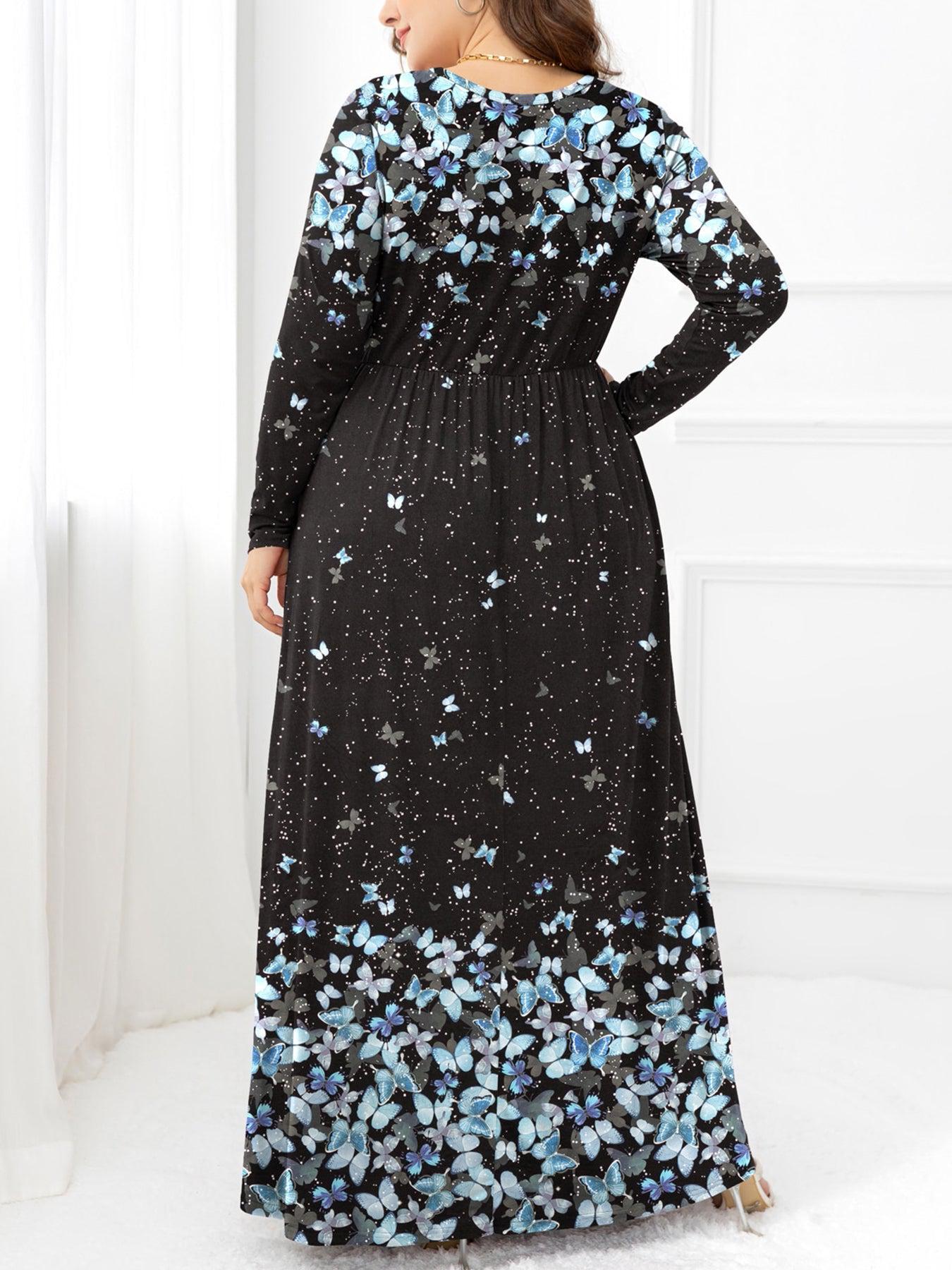 Plus Size Round Neck Maxi Dress with Pockets BLUE ZONE PLANET