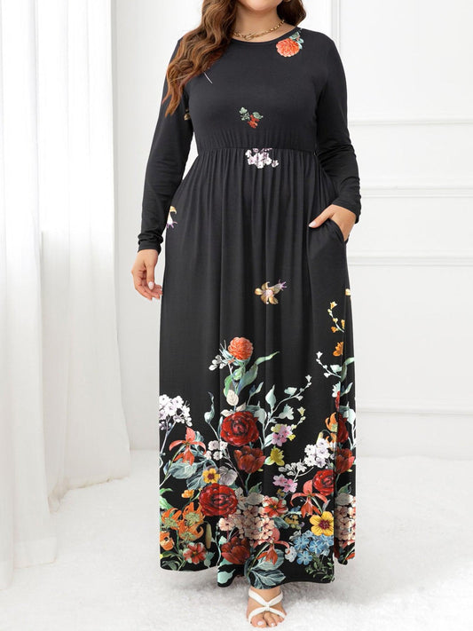 Plus Size Round Neck Maxi Dress with Pockets BLUE ZONE PLANET