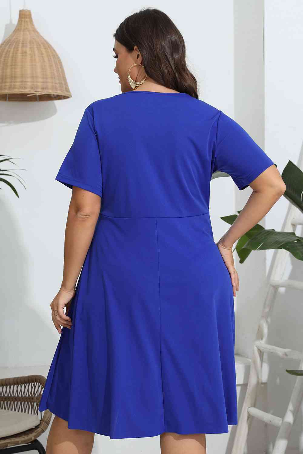 Plus Size Round Neck Openwork Dress BLUE ZONE PLANET