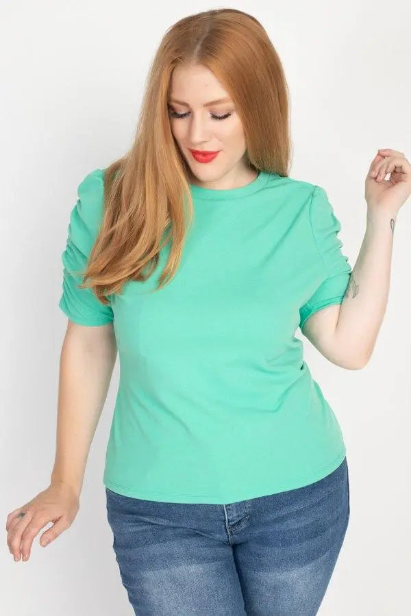 Plus Size Ruched Short Sleeve Shirts Blue Zone Planet