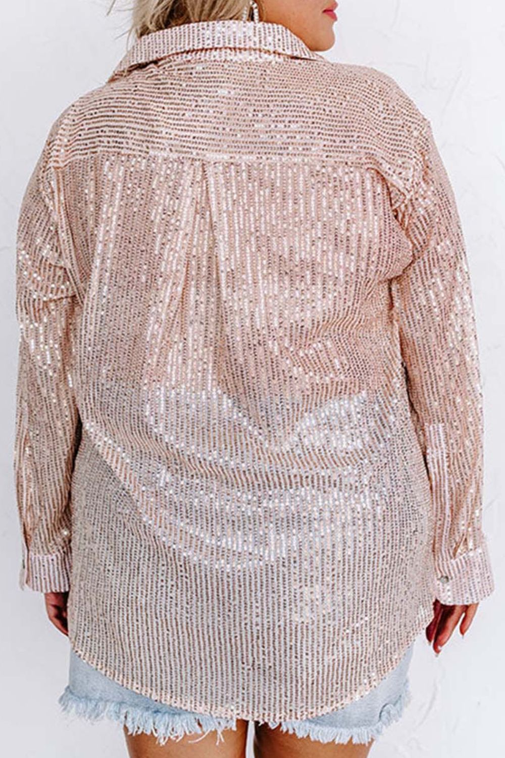 Plus Size Sequin Long Sleeve Shirt BLUE ZONE PLANET