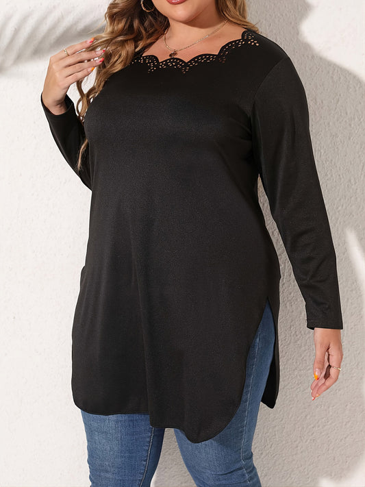 Plus Size Slit Long Sleeve T-Shirt BLUE ZONE PLANET