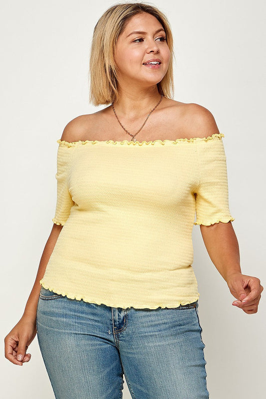 Plus Size Solid Off The Shoulder Smocked Top Blue Zone Planet