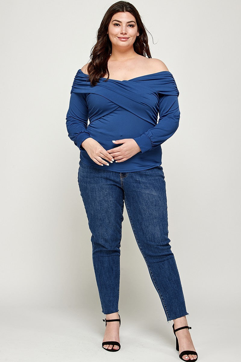 Plus Size Solid Wrap Dressy Top Blue Zone Planet