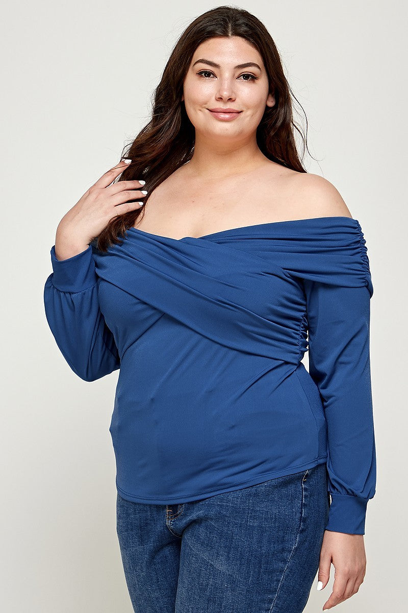 Plus Size Solid Wrap Dressy Top Blue Zone Planet