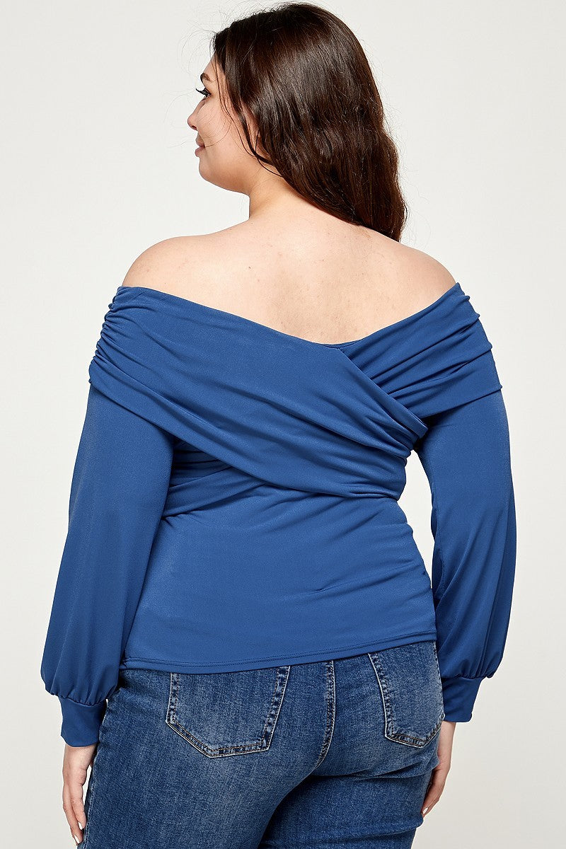 Plus Size Solid Wrap Dressy Top Blue Zone Planet