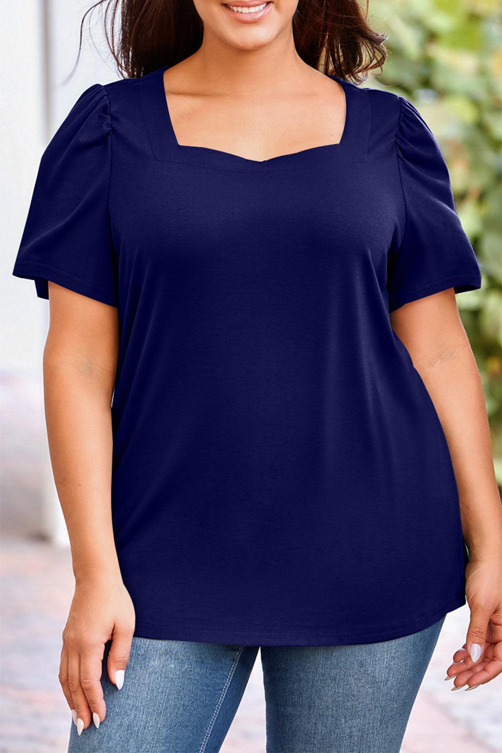 Plus Size Square Neck Puff Sleeve Tee BLUE ZONE PLANET