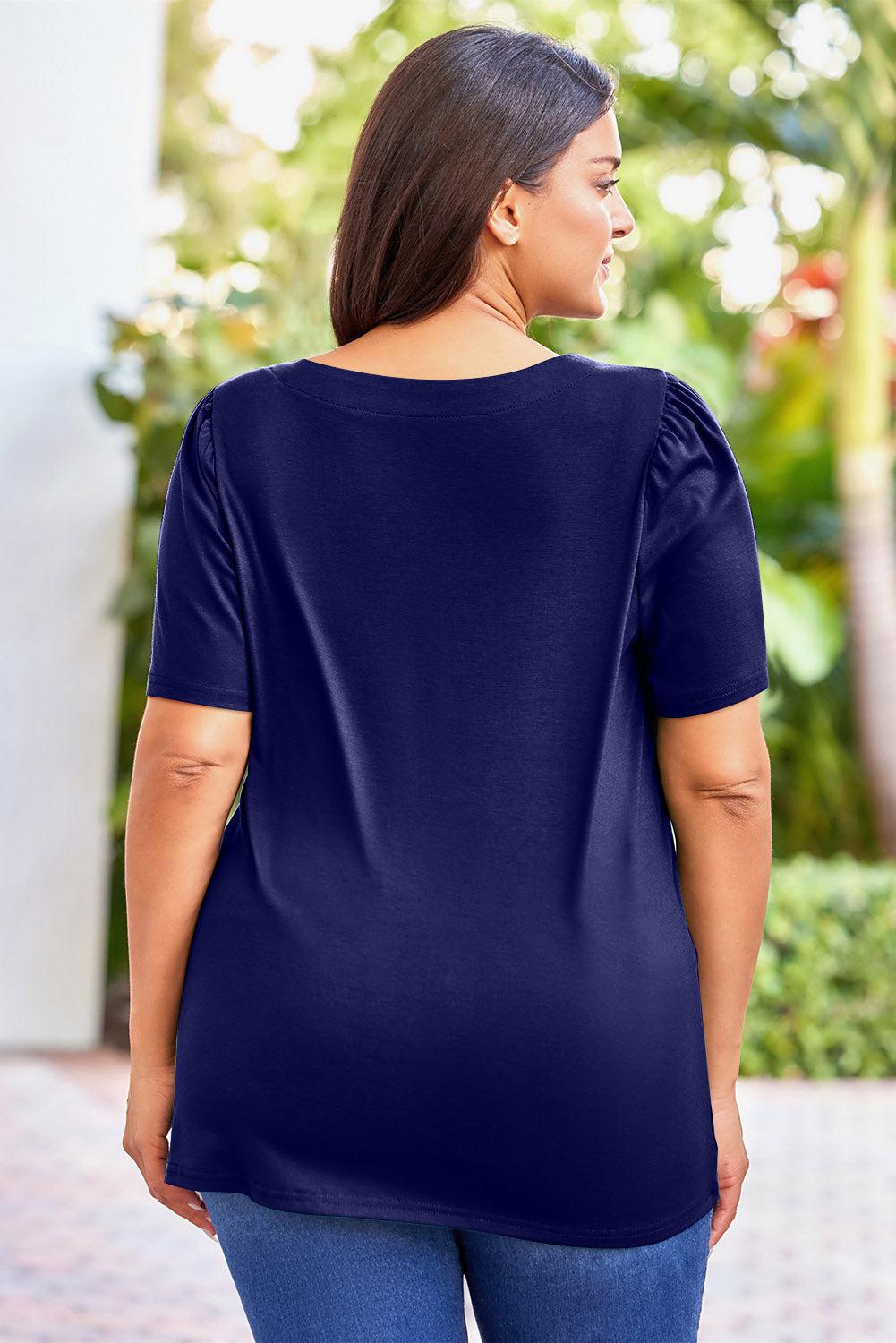 Plus Size Square Neck Puff Sleeve Tee BLUE ZONE PLANET