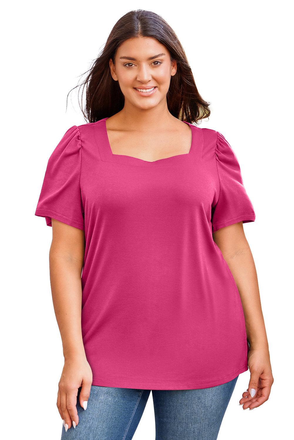 Plus Size Square Neck Puff Sleeve Tee BLUE ZONE PLANET