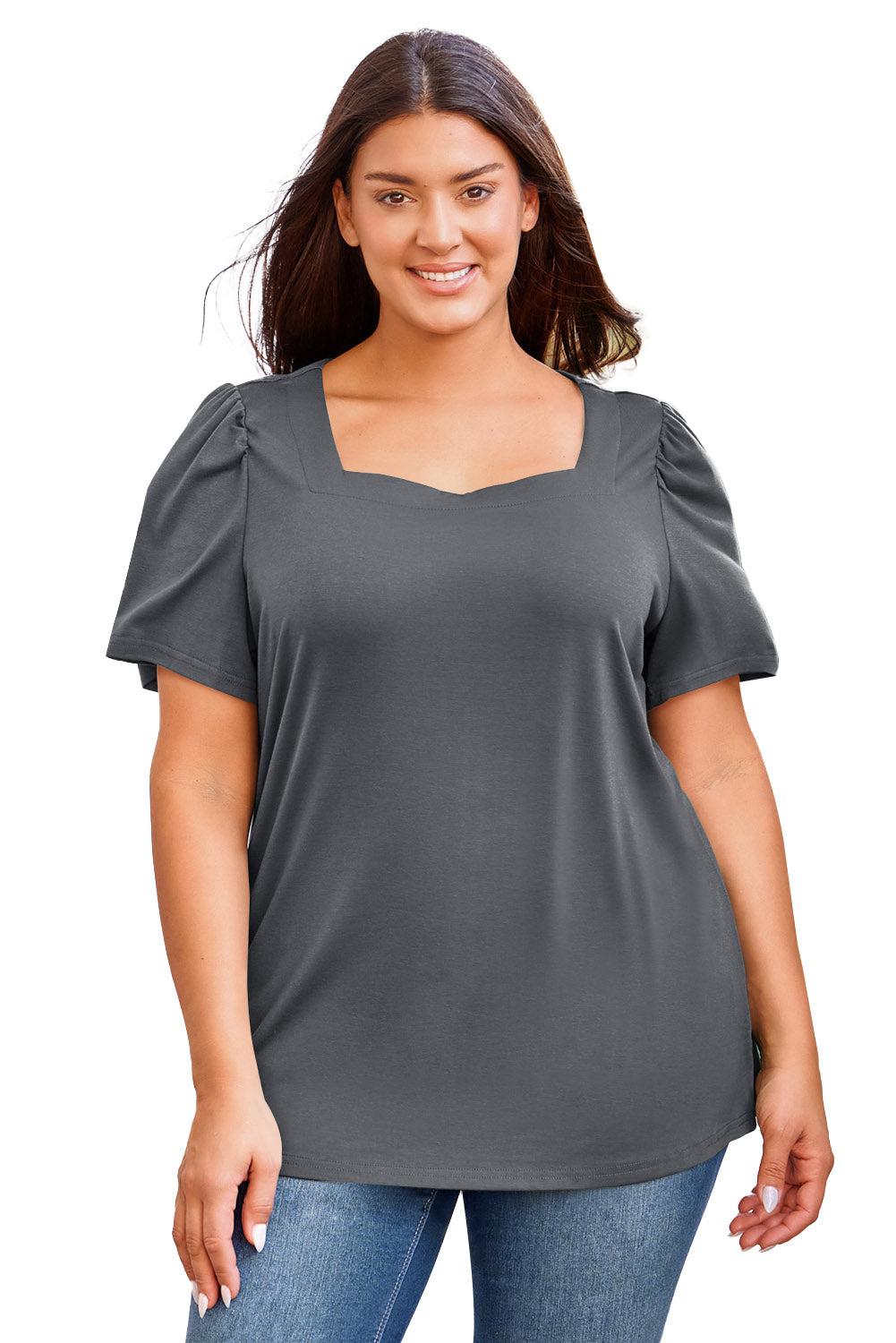 Plus Size Square Neck Puff Sleeve Tee BLUE ZONE PLANET