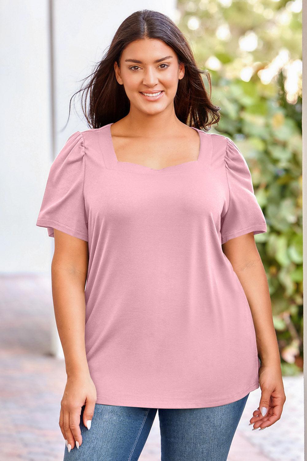 Plus Size Square Neck Puff Sleeve Tee BLUE ZONE PLANET