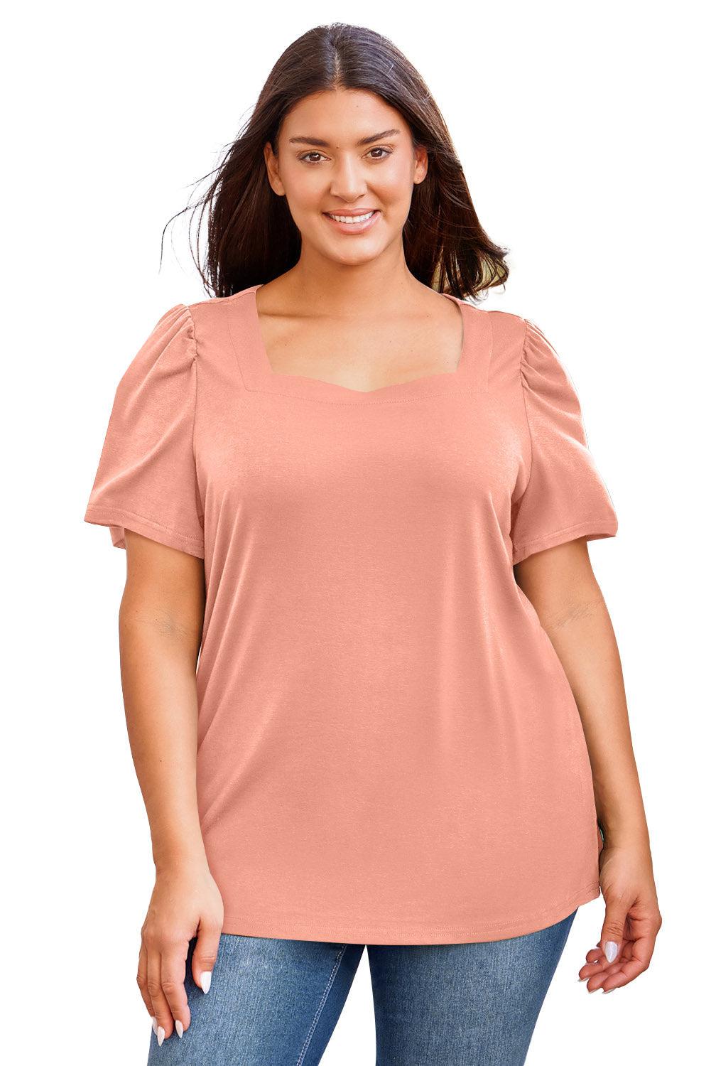 Plus Size Square Neck Puff Sleeve Tee BLUE ZONE PLANET