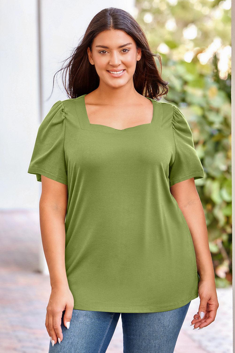 Plus Size Square Neck Puff Sleeve Tee BLUE ZONE PLANET